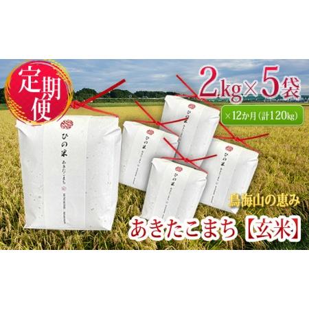 ふるさと納税 《定期便》10kg×12ヶ月 秋田県産 あきたこまち 玄米 2kg×5袋 神宿る里の米「ひの米」（お米 小分け 1年） 秋田県にかほ市