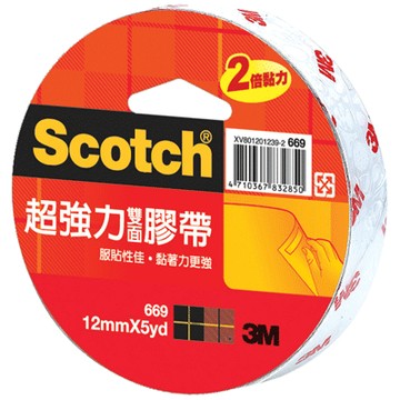 本月熱銷推薦 滿額再折【史代新文具】3M 669 12mm×5yds 超強力棉紙雙面膠帶