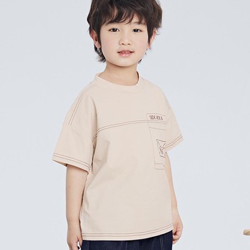 BOMI - 涼感吸濕透氣圓領短袖上衣-帥氣恐龍-卡其