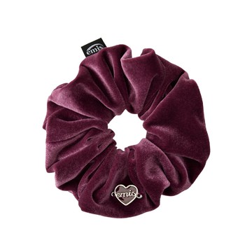 韓國 emis HEART LOGO PENDANT SCRUNCHIE 韓國製 天鵝絨愛心吊飾髮圈 酒紅色BURGUNDY