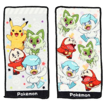 日本西松屋 - 純棉上學擦手巾/手帕(2入組)-卡通人物寶可夢-黑白 (10×20cm)