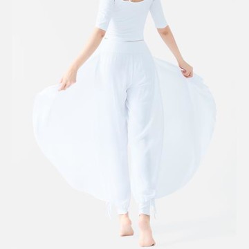 菩媞瑜伽服女白色舞蹈褲舞韻飄逸棉假兩件健身專業表演演出服褲子