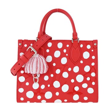 Louis Vuitton LV X YK ONTHEGO PM圓點印花Monogram帆布托特包  (紅色)