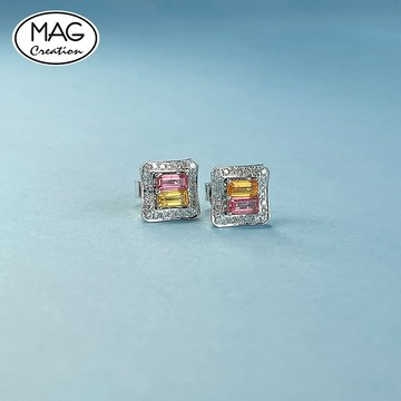 Halo Collection | 18K白金天然彩藍寶天然鑽石耳環