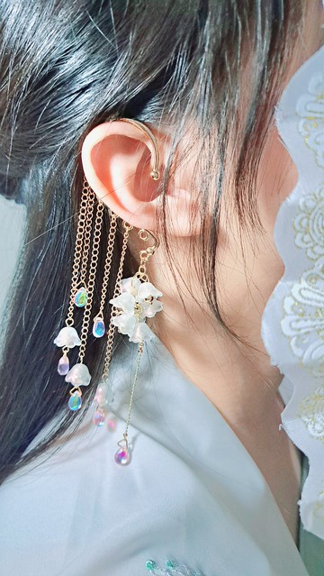 原創花語系列耳掛耳環 鈴蘭絮語•幽夢_流光幻粉