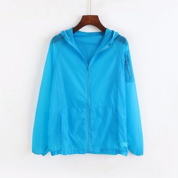 連帽薄款防曬衣 拉鏈外套 女夏新款純色上衣 休閑長袖衣服 D/18-4