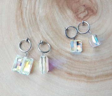 方扁珠, 施華洛世奇元素 & 不鏽鋼 耳圈夾 耳環 (一對)