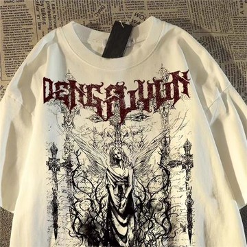 100%純棉美式高街hiphop復古亞文化人物印花短袖t恤男女情侶夏季