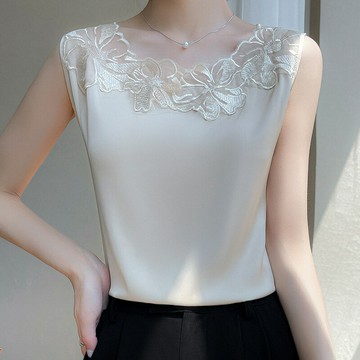 【巴黎精品】現貨+預購 緞面背心法式絲綢絲質無袖馬甲-蕾絲繡花西裝內搭女上衣3色a1be5