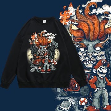 日式游戲馬里奧卡通印花聯名潮牌周邊圓領套頭寬松春秋衛衣男女bf