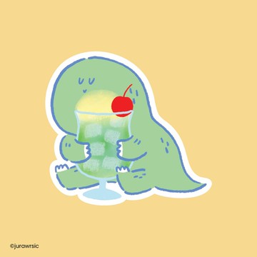 jurawrsic 壓克力材質防水貼紙，可愛恐龍圖案，哈密瓜汽水（melon soda）造型。
