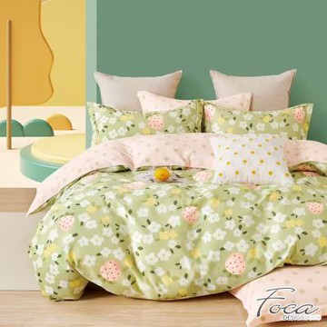 FOCA微甜蜜蜜-加大-韓風設計100%精梳純棉四件式兩用被床包組