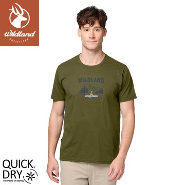 【Wildland 荒野 男 輕量抗UV吸排快乾機能印花T《能高綠》】0B31652/排汗衣/戶外運動機能上衣