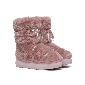 韓國 Rockfish Weatherwear CURLY FUR BOOTS MIDDLE 捲毛厚底中筒雪靴 灰粉色 DUSTY PINK