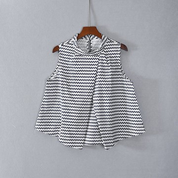 女裝百搭無袖圓領波浪印花套頭襯衫上衣服顯瘦氣質