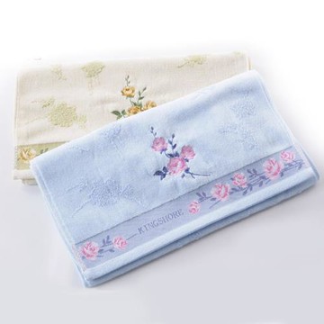 金號毛巾家紡純棉洗臉毛巾無捻柔軟繡花面巾兩條裝 棕/藍G1457WH