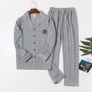 睡衣男士純棉長袖春秋季全棉套裝中年人爸爸夏季薄款中老年家居服