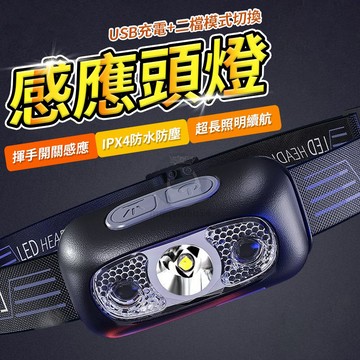 感應頭燈 led 揮手開關 USB充電式頭燈 釣魚頭燈 登山頭燈  工作頭燈 cob頭燈 強光頭燈 QJ1117