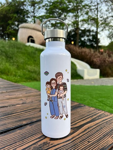 我的家庭幸福美滿 Q版插畫 客製化保溫瓶 露營紀念禮物 療癒收藏