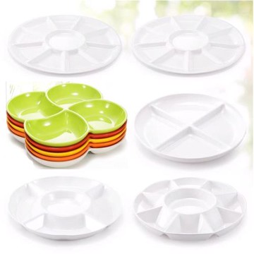 白色仿瓷餐盤多格盤密胺魚生配料盤塑料拼盤圓形五格配菜盤小吃碟