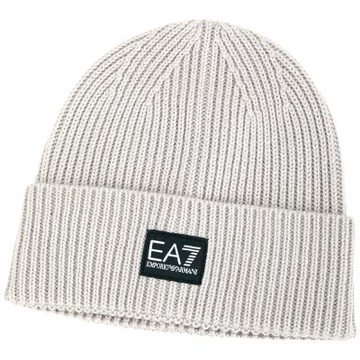 Emporio Armani EA7 字母老鷹標羅紋混紡羊毛反摺針織帽(灰色)
