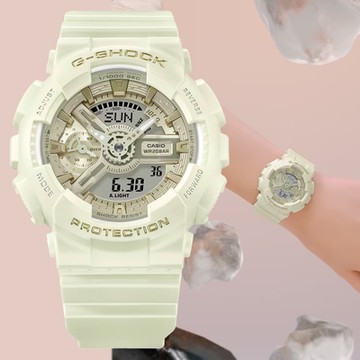 CASIO 卡西歐 G-SHOCK WOMEN 霧面珍珠光 絲緞奢華雙顯錶-白色 GMA-S110ST-7A
