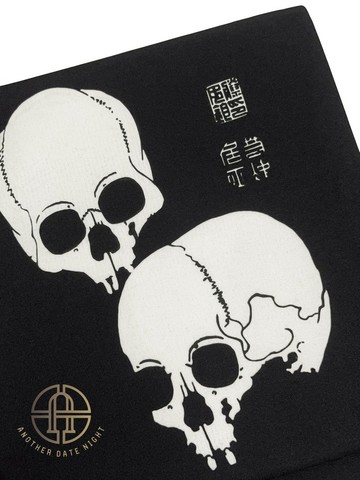 預繫式定型銀座結-  江戶風華 骷髏與貓咪雙面 预繫腰帶
