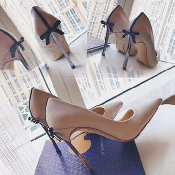 2025春季新款成人禮尖頭高跟鞋女細跟淺口蝴蝶結氣質百搭職業單鞋
