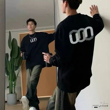 ✨限時惠購⚡ 韓係長袖 長袖T恤 男裝 圓領 印花 寬鬆 打底 輕奢 涼感 透氣 青少年 美式 衣服 上衣 t恤