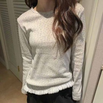 正韓女上衣 蕾絲花卉長袖T恤FOM1119-創翊韓都