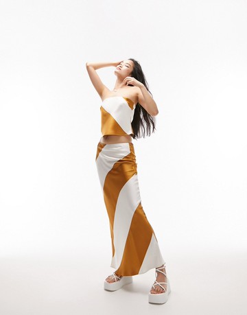 Topshop co-ord large stripe maxi skirt in spiced rum-Multi