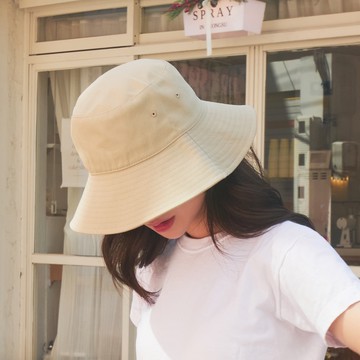 Akei 棉質大尺寸顯臉小漁夫帽  米色  單一尺寸