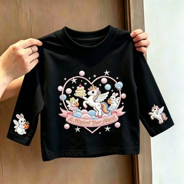 兒童長袖上衣 女童上衣 男童上衣 保暖上衣秋季新款卡通洋氣男女童寶寶可愛小馬印花長袖舒適百搭上衣T恤童裝