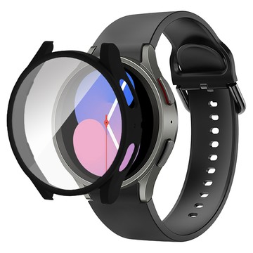 LuA lovel 強化玻璃螢幕保護膜全包覆保護殼 + 矽膠錶帶組合  黑色  Galaxy Watch 4 40mm  1個