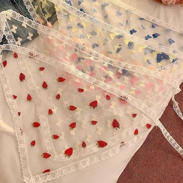 【七號】多巴胺靈動蝴蝶法式仙氣蕾絲三角頭巾女包頭網紗絲巾髮帶夏天海邊免運