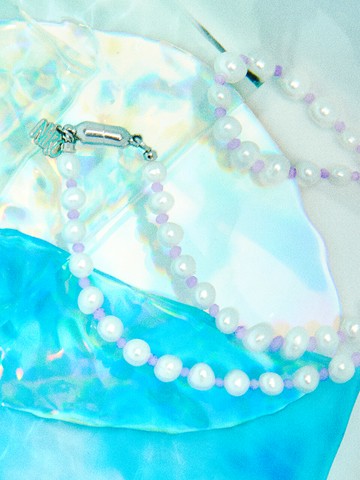 Purple Rondelle Beads Pearl Necklace