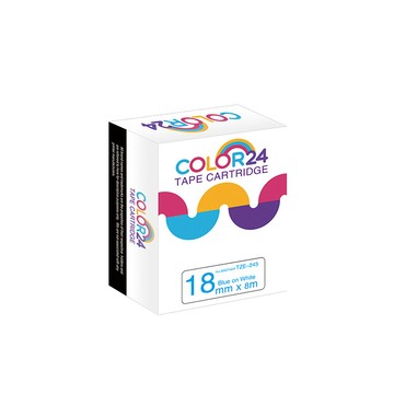 Color24 for Brother TZ-243 / TZe-243 一般系列白底藍字相容標籤帶(寬度18mm)