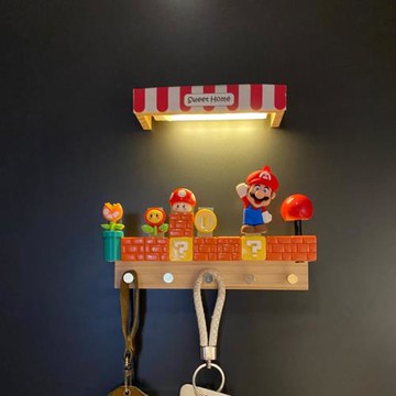 超級瑪麗馬里奧鑰匙掛家用免打孔磁吸式創意裝飾玄關鑰匙收納鉤