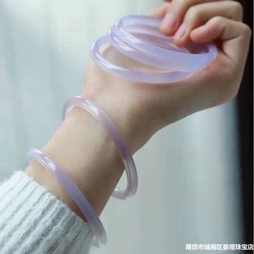 巴西高冰紫羅蘭玉髓手鐲 6MM淡紫瑪瑙女款美人叮當鐲玉石圓條手鐲