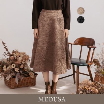 現貨【MEDUSA 曼度莎】復古壓紋光澤感圓裙 - 2色（M-XL）｜復古長裙 女休閒裙 傘襬圓裙