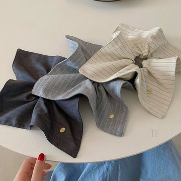 🧲臺灣出貨🛒優選新品🧲韓系高級感布藝條紋方巾大腸髮圈女超大低馬尾扎頭髮頭繩氣質頭飾