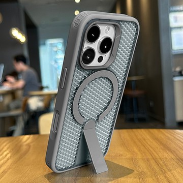 蜂窩散熱 磁吸折疊支架 網孔透氣 防摔殼 適用於 iPhone17 16 15 14 13 12 Promax 手機殼