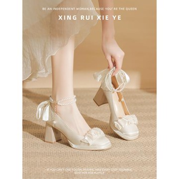 瑪麗珍高跟鞋女日常百搭女生成人禮粗跟不累腳婚鞋禾秀主婚紗兩穿