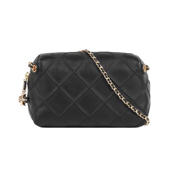 TORY BURCH Fleming 縫線菱格紋迷你貝殼包(黑色)