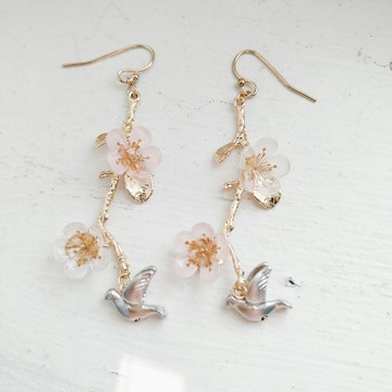 串珠 編織耳環 喜上梅梢 (可改夾式)