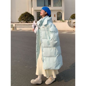 奶藍色小香風羽絨服女冬季2024新款中長款超好看加厚白鴨絨外套潮
