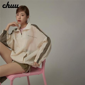 (免運)CHUU抽繩拼接外套女2025夏季新款遮陽寬松型中長款運動風開衫上衣