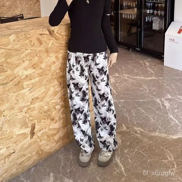 國風印花褲子 闊腿褲女 薄款長褲 家居褲 長褲女 休閒褲子 睡褲女 遛彎褲 百搭褲子 印花長褲