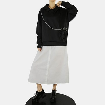 [米蘭精品] 連身裙 長袖洋裝-連帽寬鬆包包口袋女裙子74ci65