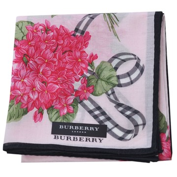 BURBERRY 巴寶莉  優雅花束浮水印圖騰字母LOGO棉質帕領巾(粉紅系/51CM)